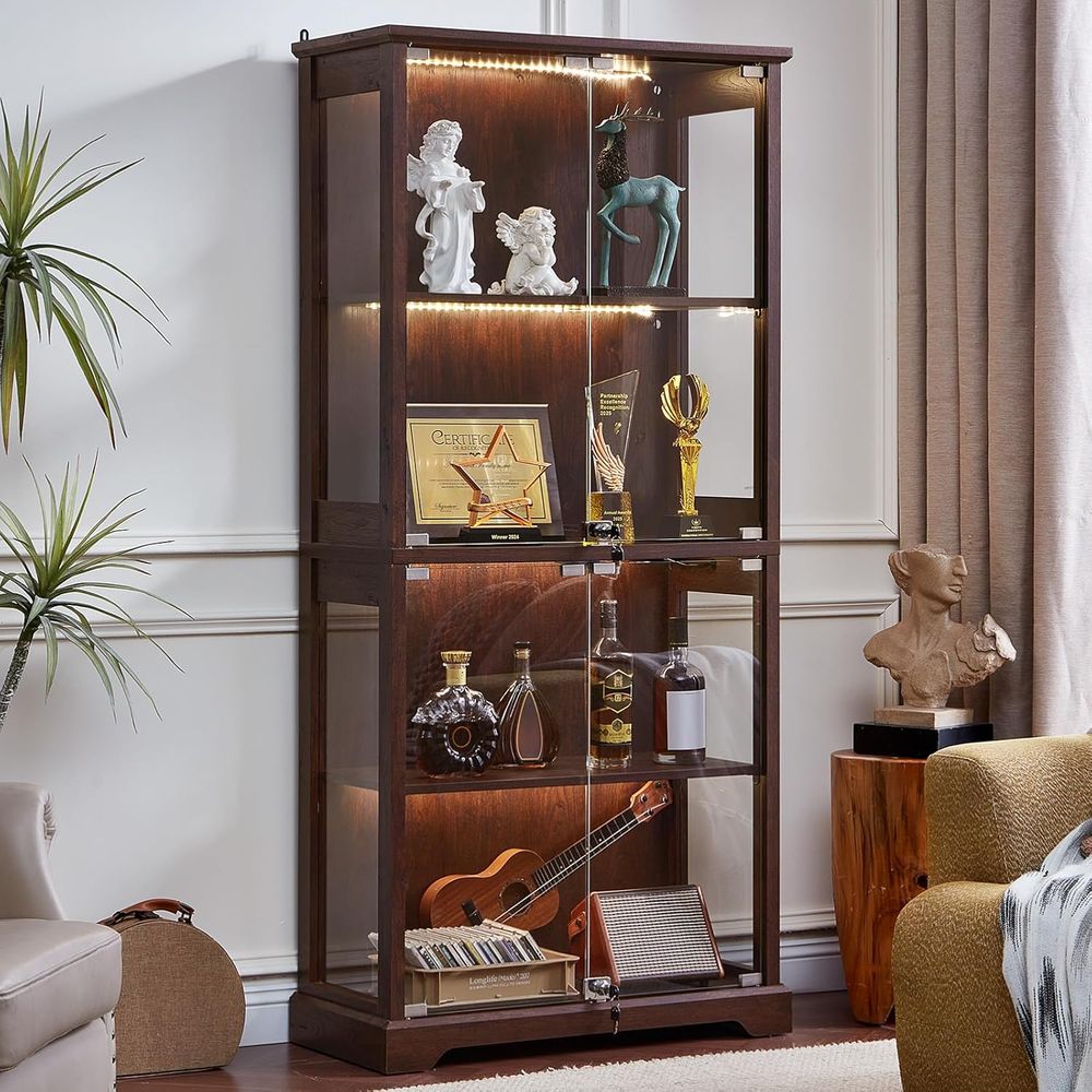 Walnut Glass-Door Display Cabi - Motion Sensor Light のレビューと価格