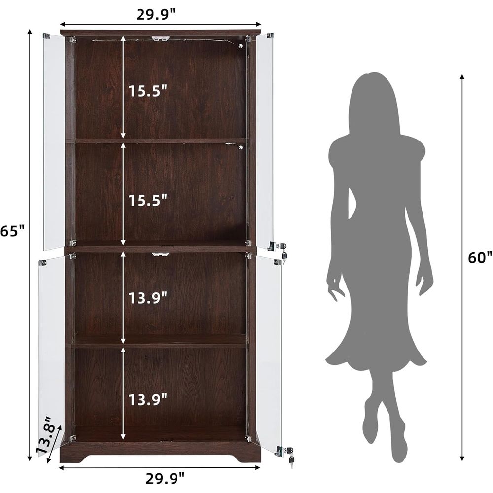 Walnut Glass-Door Display Cabi - Motion Sensor Light のレビューと価格