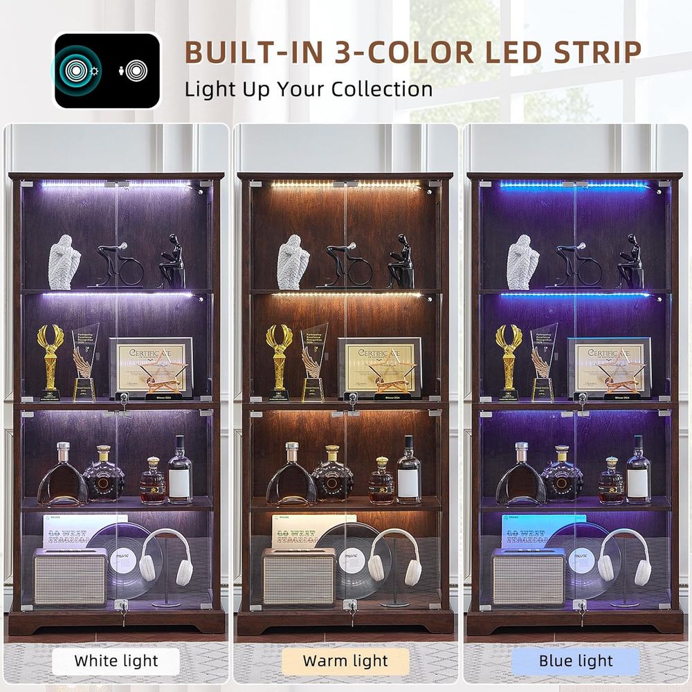 Walnut Glass-Door Display Cabi - Motion Sensor Light のレビューと価格
