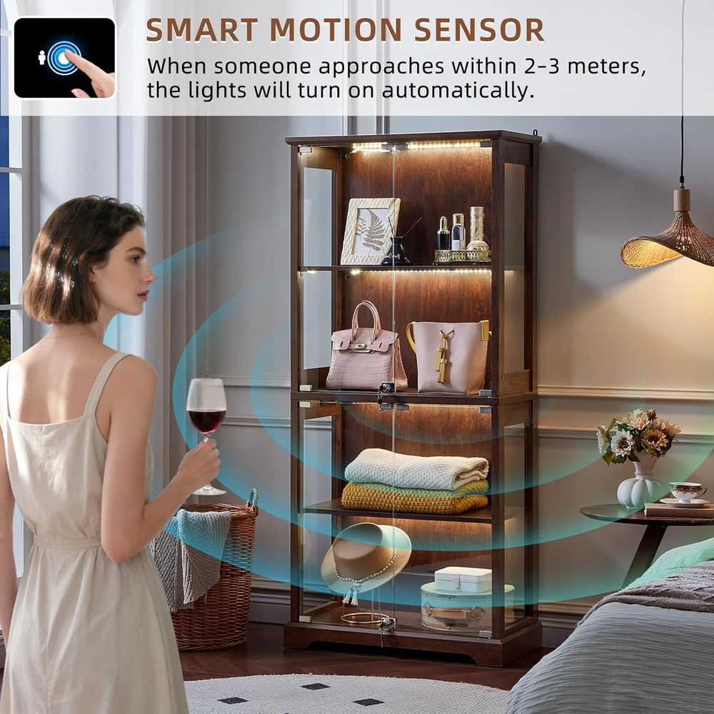 Walnut Glass-Door Display Cabi - Motion Sensor Light のレビューと価格