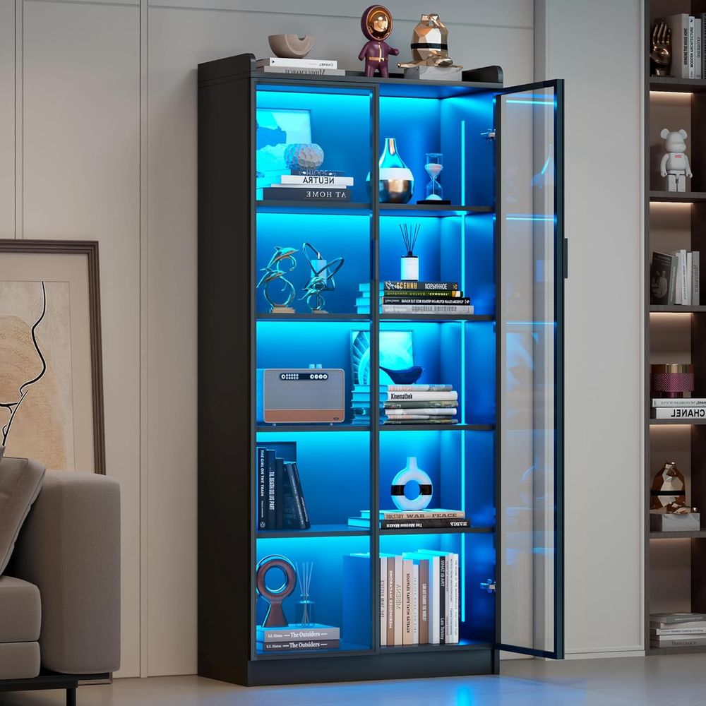 65 Glass Curio Cabinet with 5- - Motion Sensor Light のレビューと価格