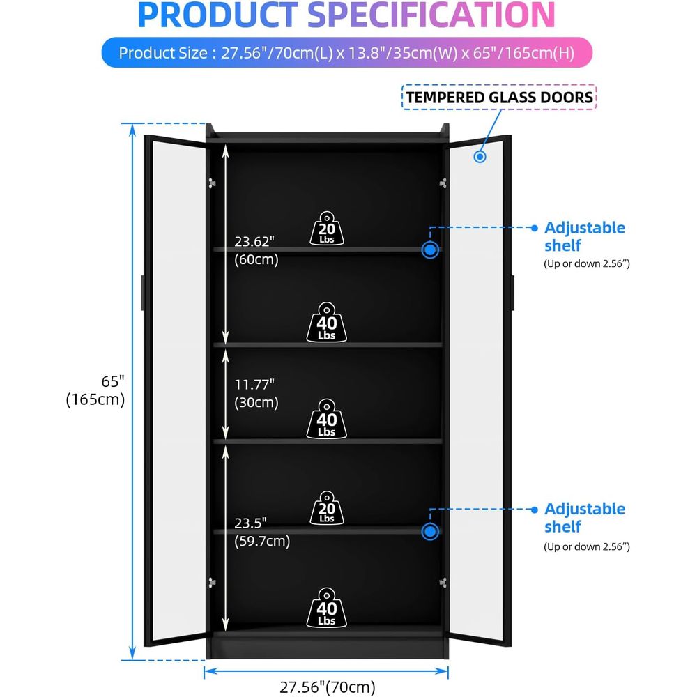 65 Glass Curio Cabinet with 5- - Motion Sensor Light のレビューと価格