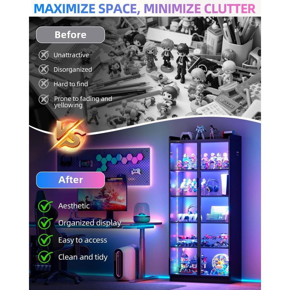 65 Glass Curio Cabinet with 5- - Motion Sensor Light のレビューと価格