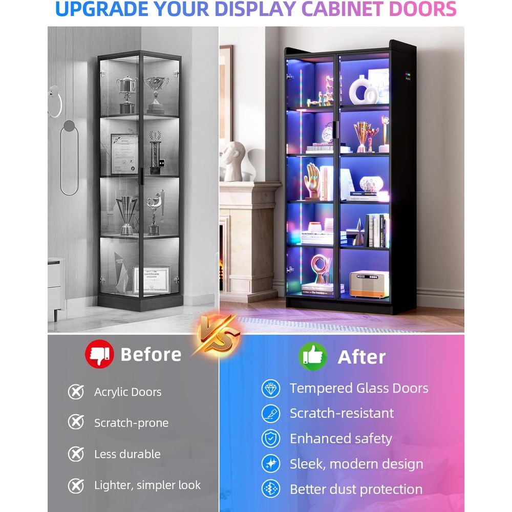 65 Glass Curio Cabinet with 5- - Motion Sensor Light のレビューと価格