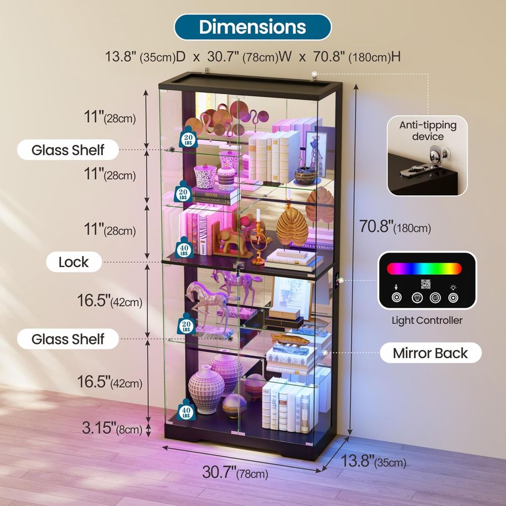10-Tier Lockable Glass Display - Motion Sensor Light のレビューと価格