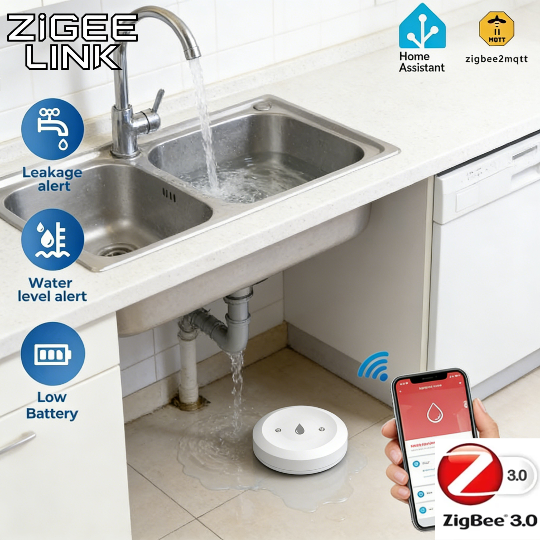 Tuya ZigBee 3.0 Water Leak Det - Smart Home Kitchen のレビューと価格
