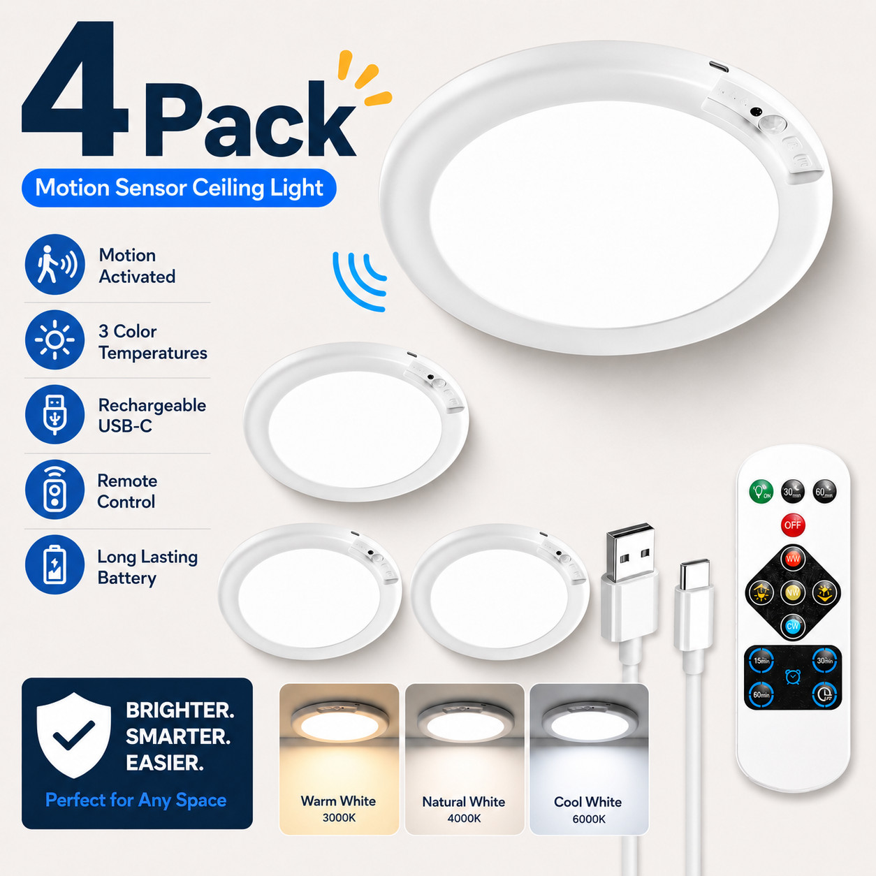 4 Pack Long Battery Motion Sen - Motion Sensor Light のレビューと価格